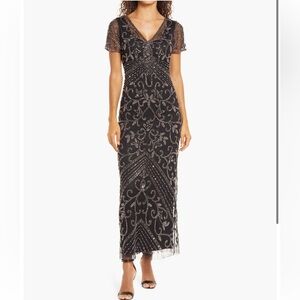 Stunning Beaded Mesh Column Gown by Pisarro Nights-Size 14